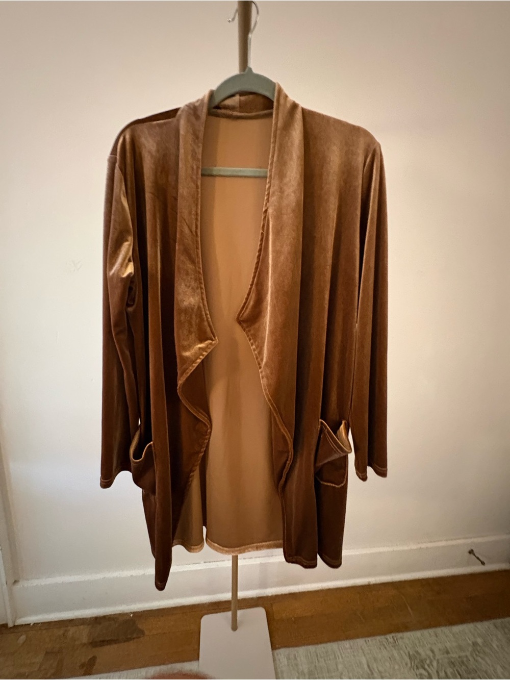 Soft Velvet Open-Front Cardigan in Rich Brown